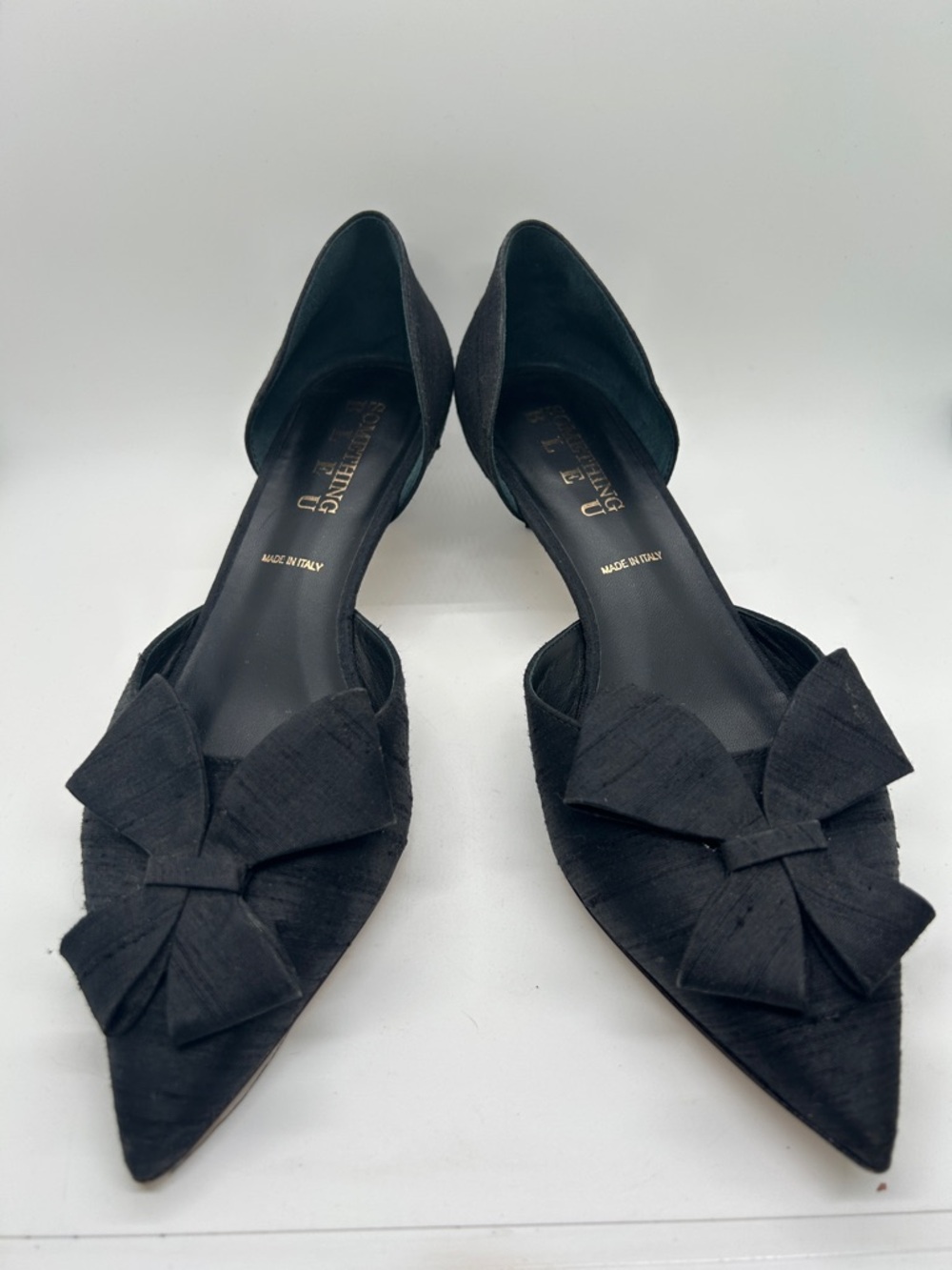 Something Bleu Black Pointed Toe Bow D'Orsay Kitten Heels Shoes **Size 9** 🥀🥀 - Picture 2 of 8